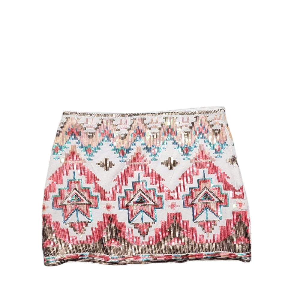 Sequin Embellished Geometric Pattern Mini Skirt